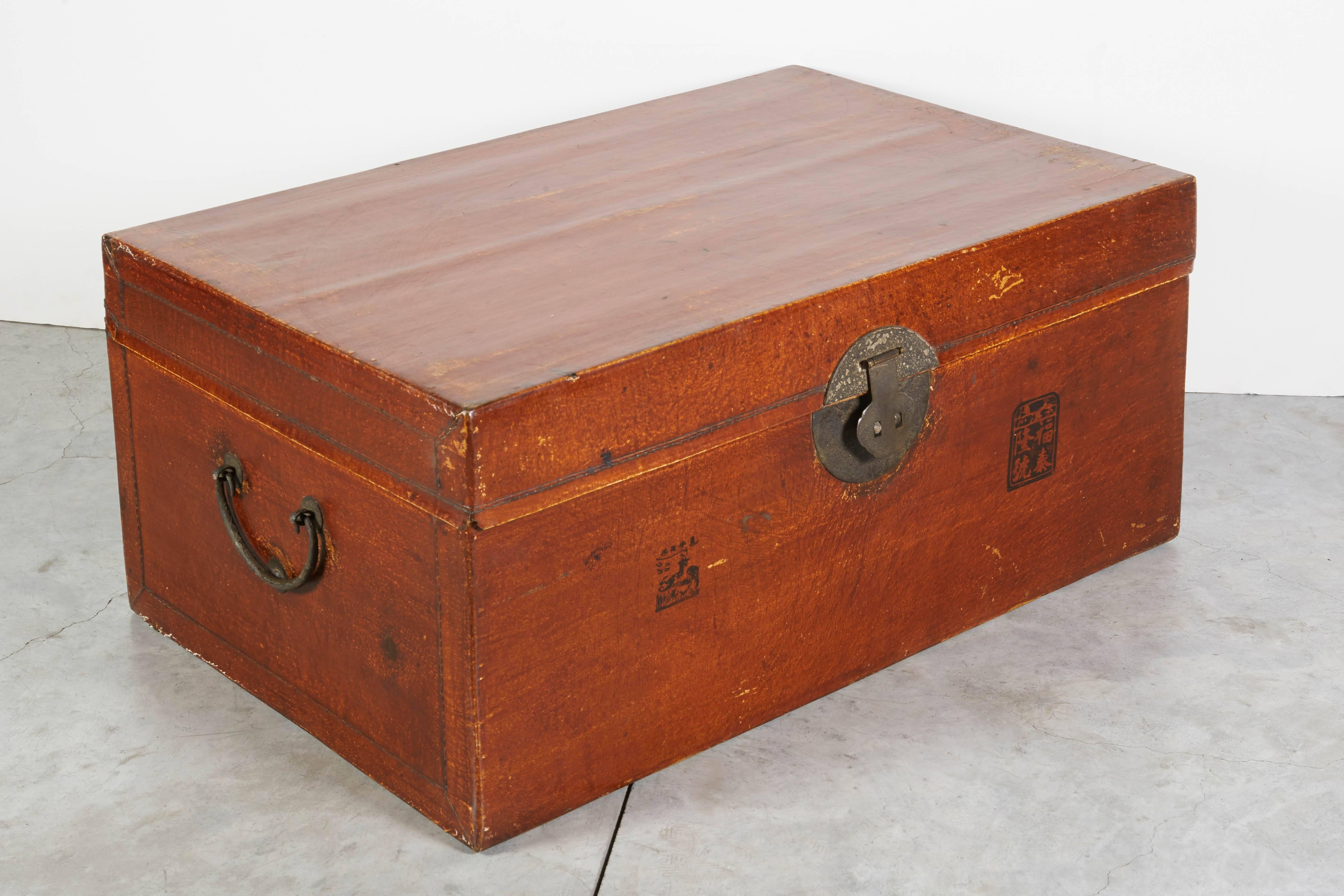 Antique Chinese Parchment Leather Trunk For Sale 5