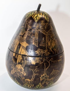 Antike chinesische Birne Form schwarz lackiert vergoldet gemalt abgedeckt Box 1940s