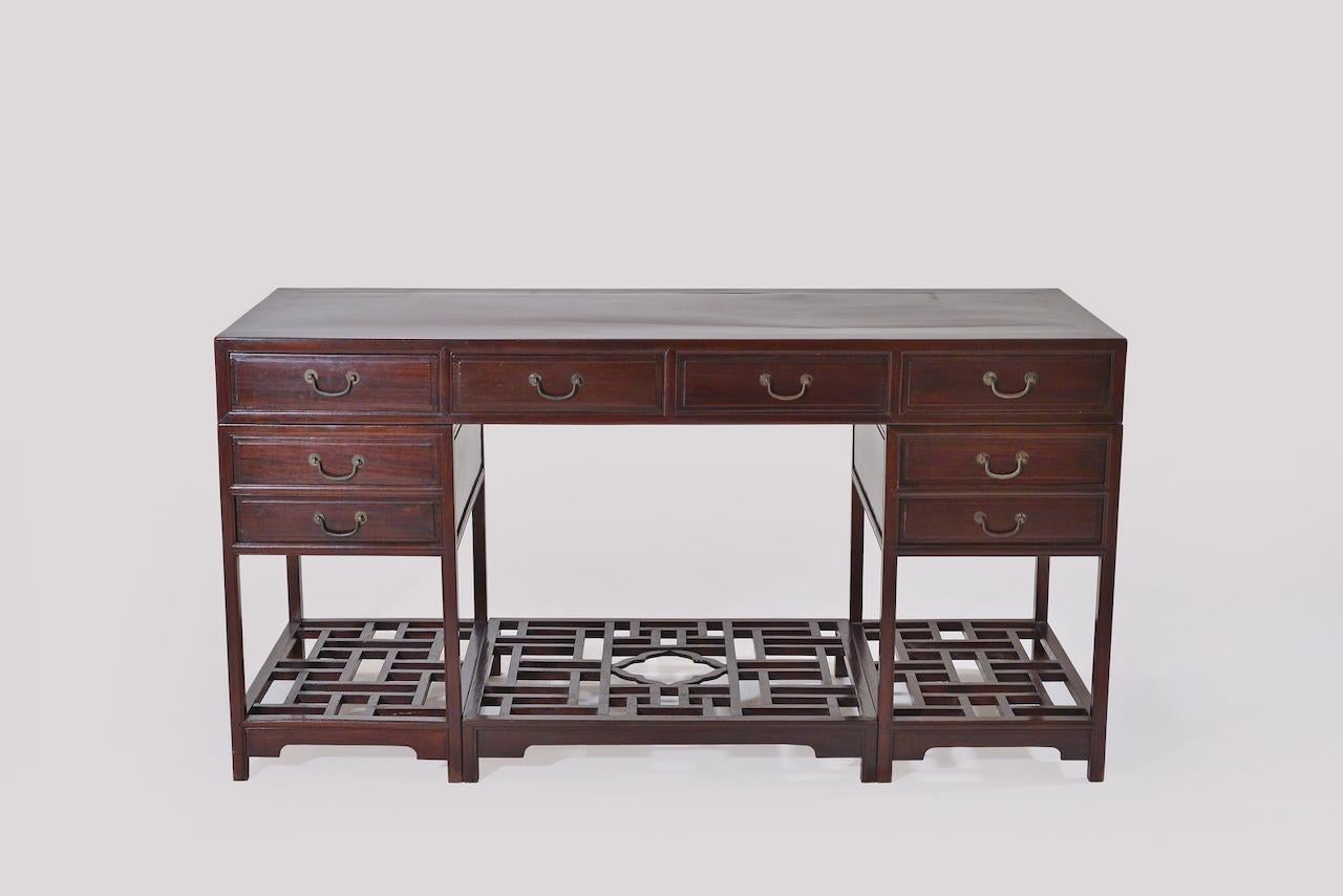 Mid-19th Century Antique Chinese Pedestal Desk; circa 1850 'Late Qing Dynasty' For Sale