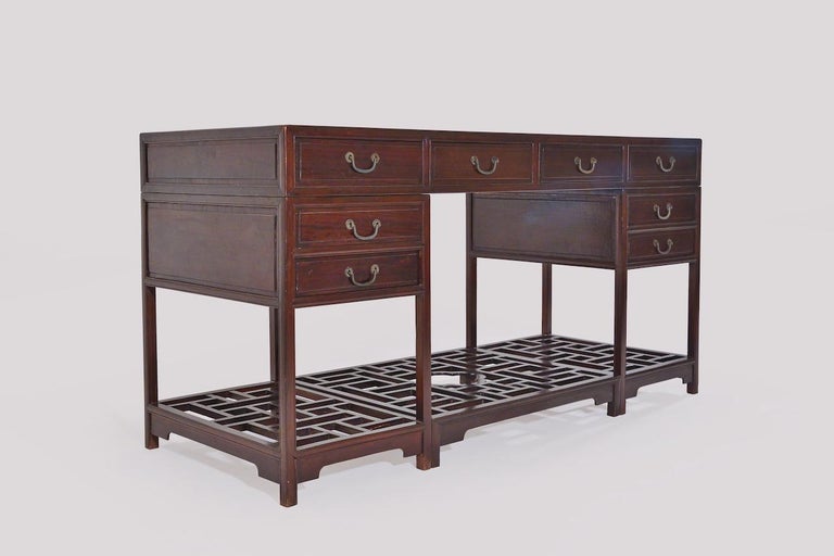 Hardwood Antique Chinese Pedestal Desk; circa 1850 'Late Qing Dynasty' For Sale