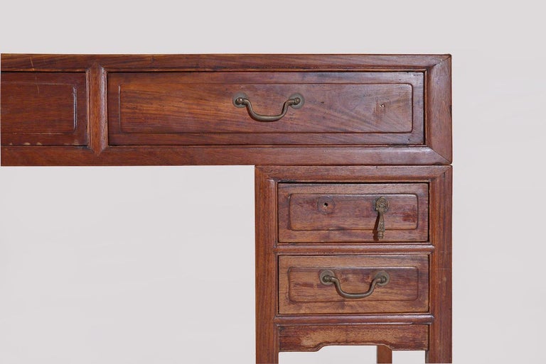 Antique Chinese Pedestal Desk with Inlaid Marble; circa 1850 'Late Qing Dynasty' For Sale 4