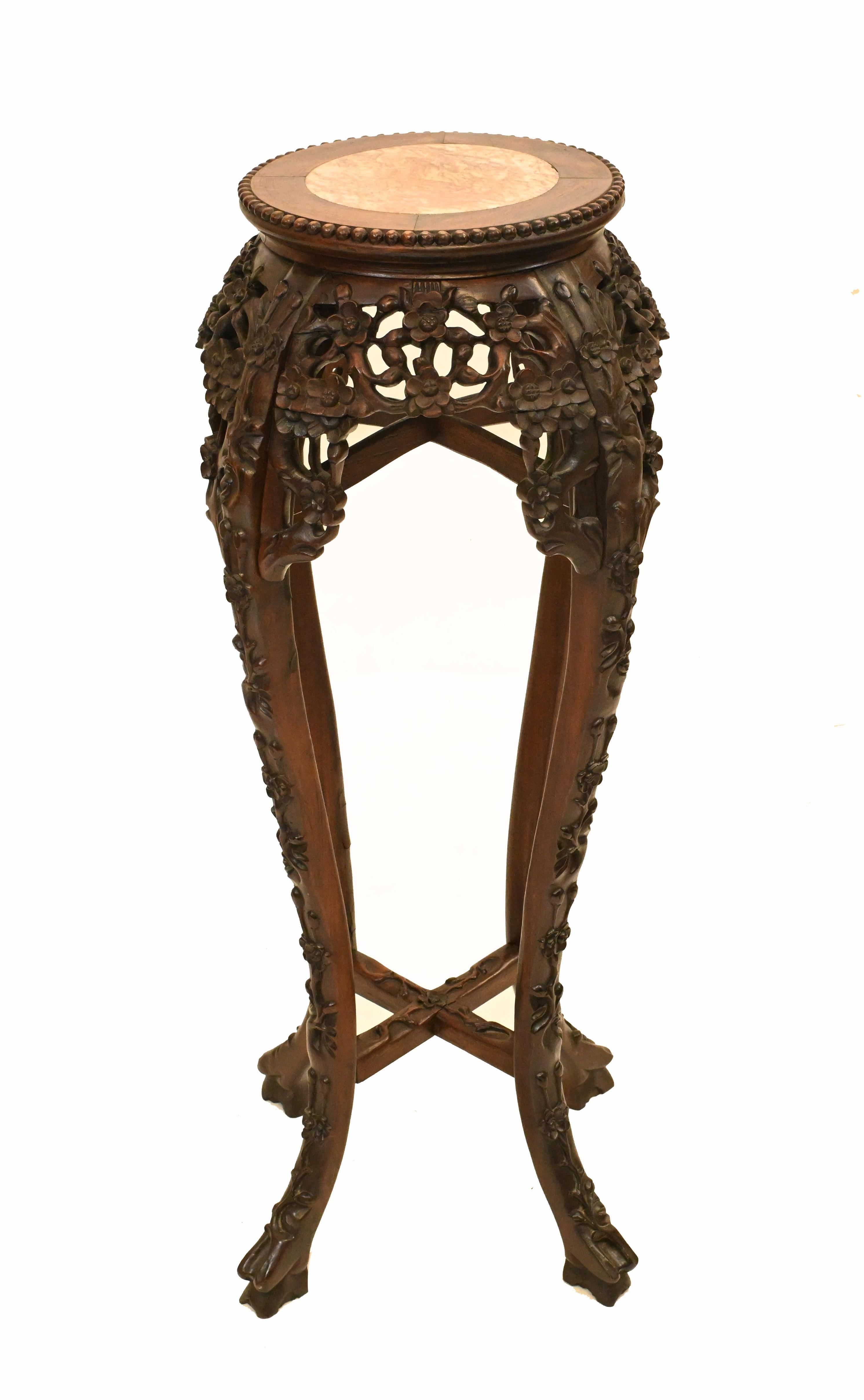 Wonderful antique Chinese pedestal stand.
Carved from hardwood we date this to circa 1840.
Great for displaying decorative pieces such as busts and urns.
Offered in great shape ready for home use right away.
We ship to every corner of the planet.