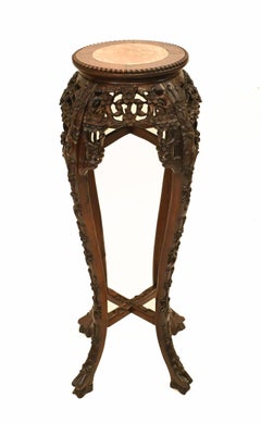 Antique Chinese Pedestal Stand Table Carved, 1840