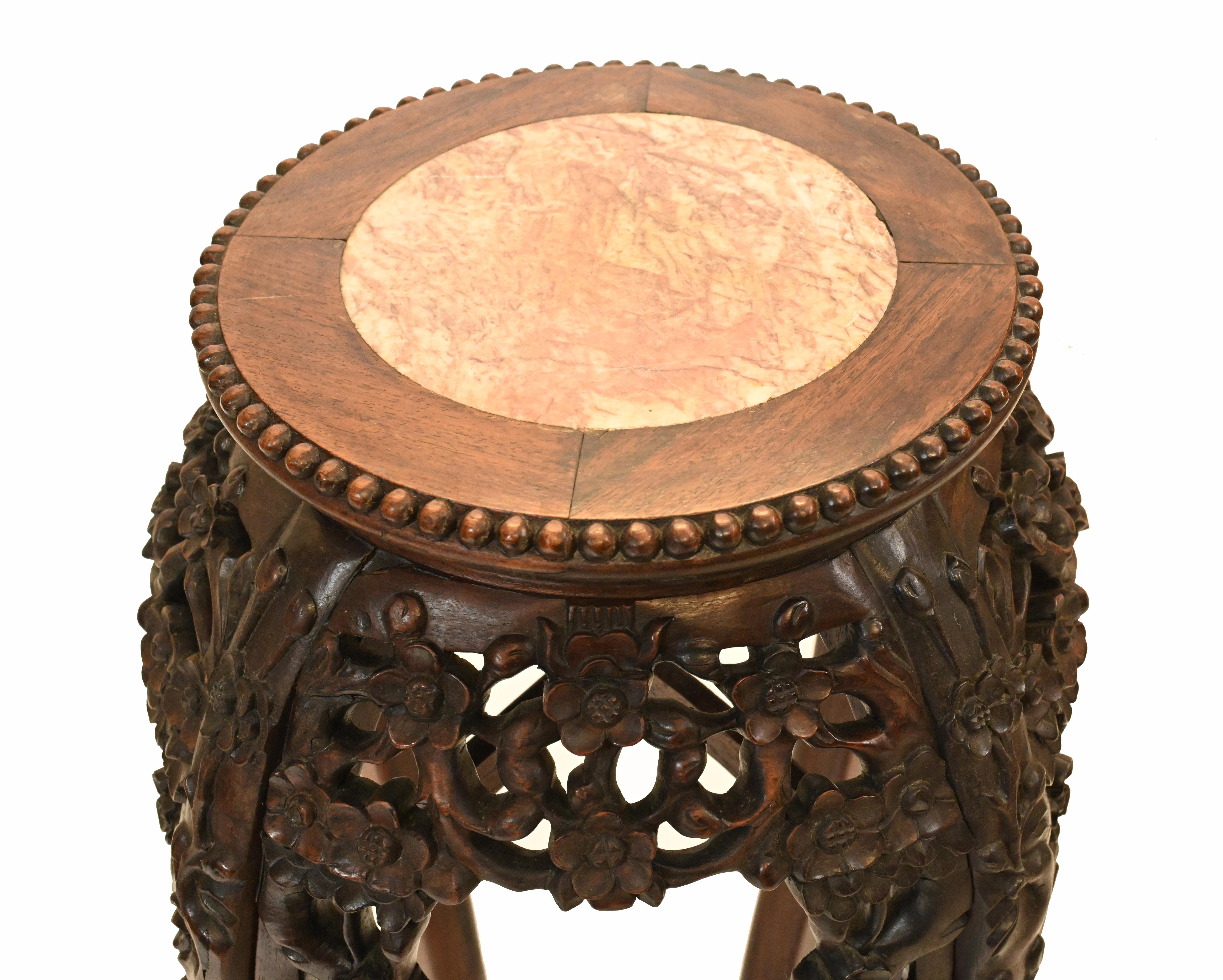 Mid-19th Century Antique Chinese Pedestal Stand Table Carved, 1840 For Sale