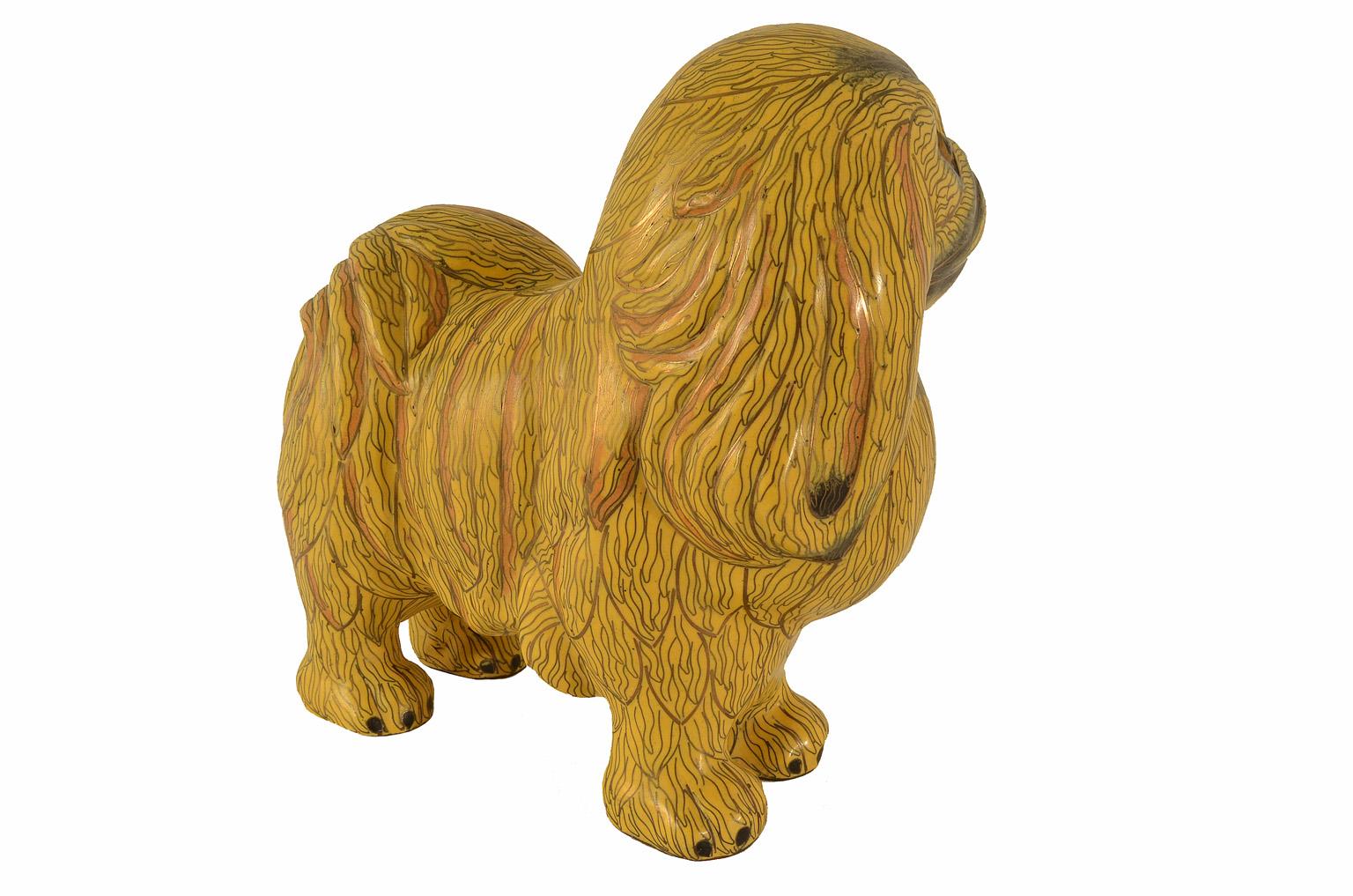 Arts and Crafts Antique Chinese Pekinese Dog Cloisonné / Enamel Yellow 19th Century, China For Sale