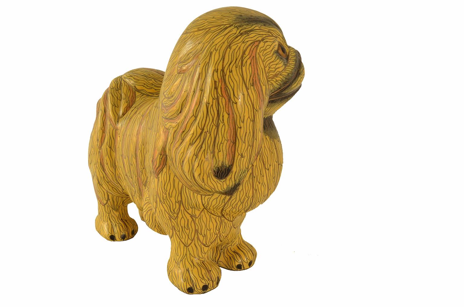 Cloissoné Antique Chinese Pekinese Dog Cloisonné / Enamel Yellow 19th Century, China For Sale