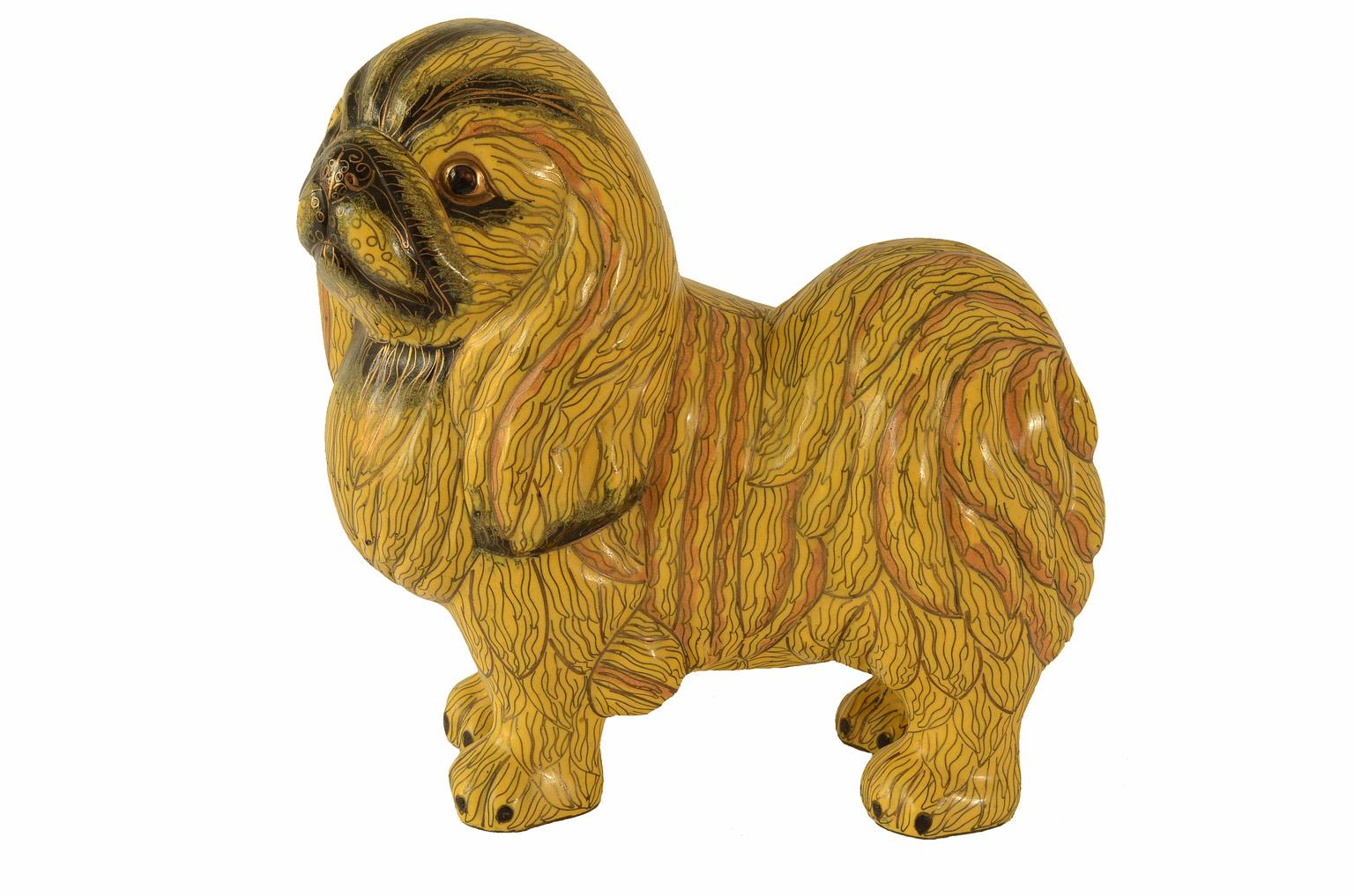 Metal Antique Chinese Pekinese Dog Cloisonné / Enamel Yellow 19th Century, China For Sale