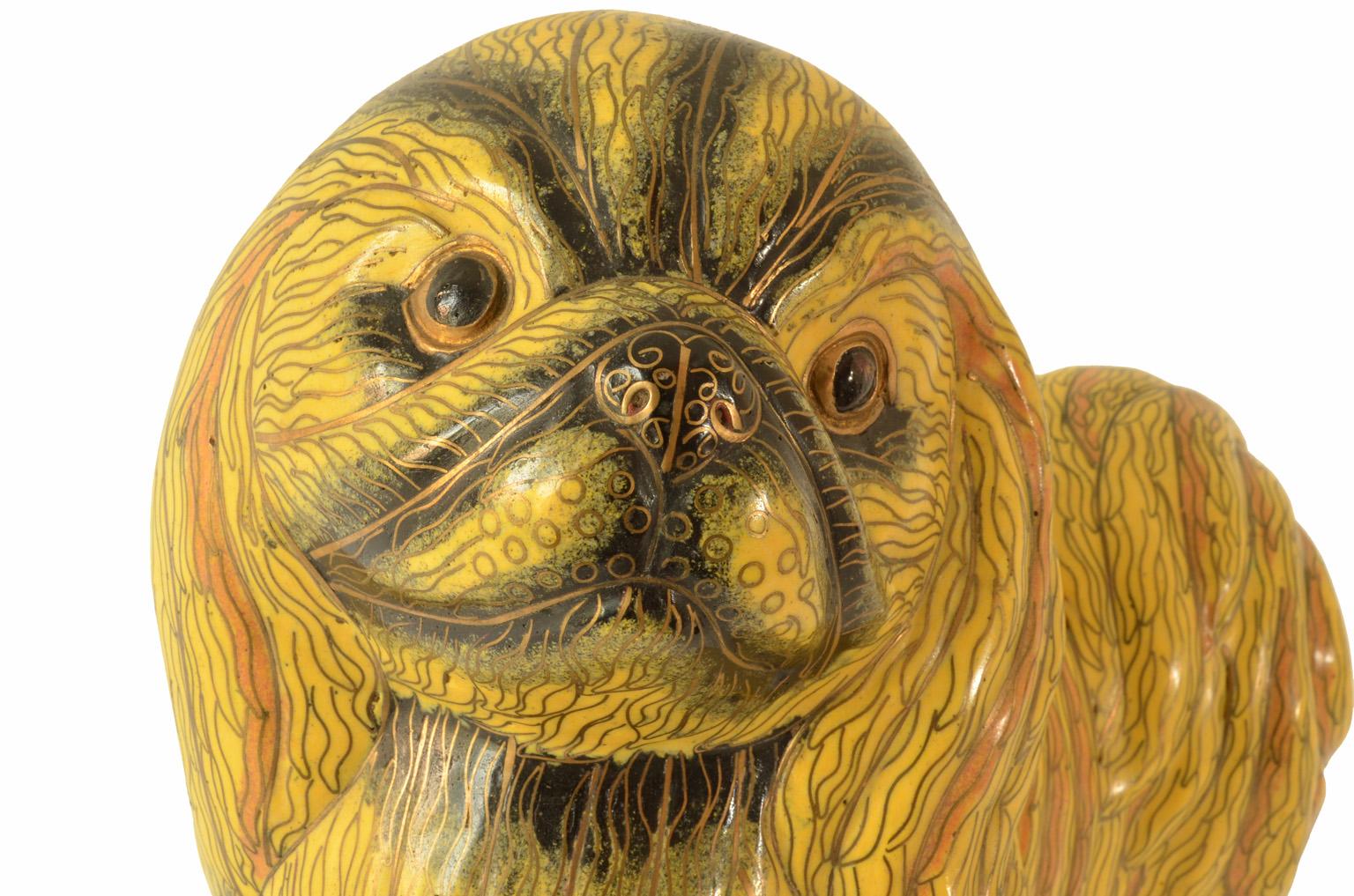 Antique Chinese Pekinese Dog Cloisonné / Enamel Yellow 19th Century, China For Sale 2