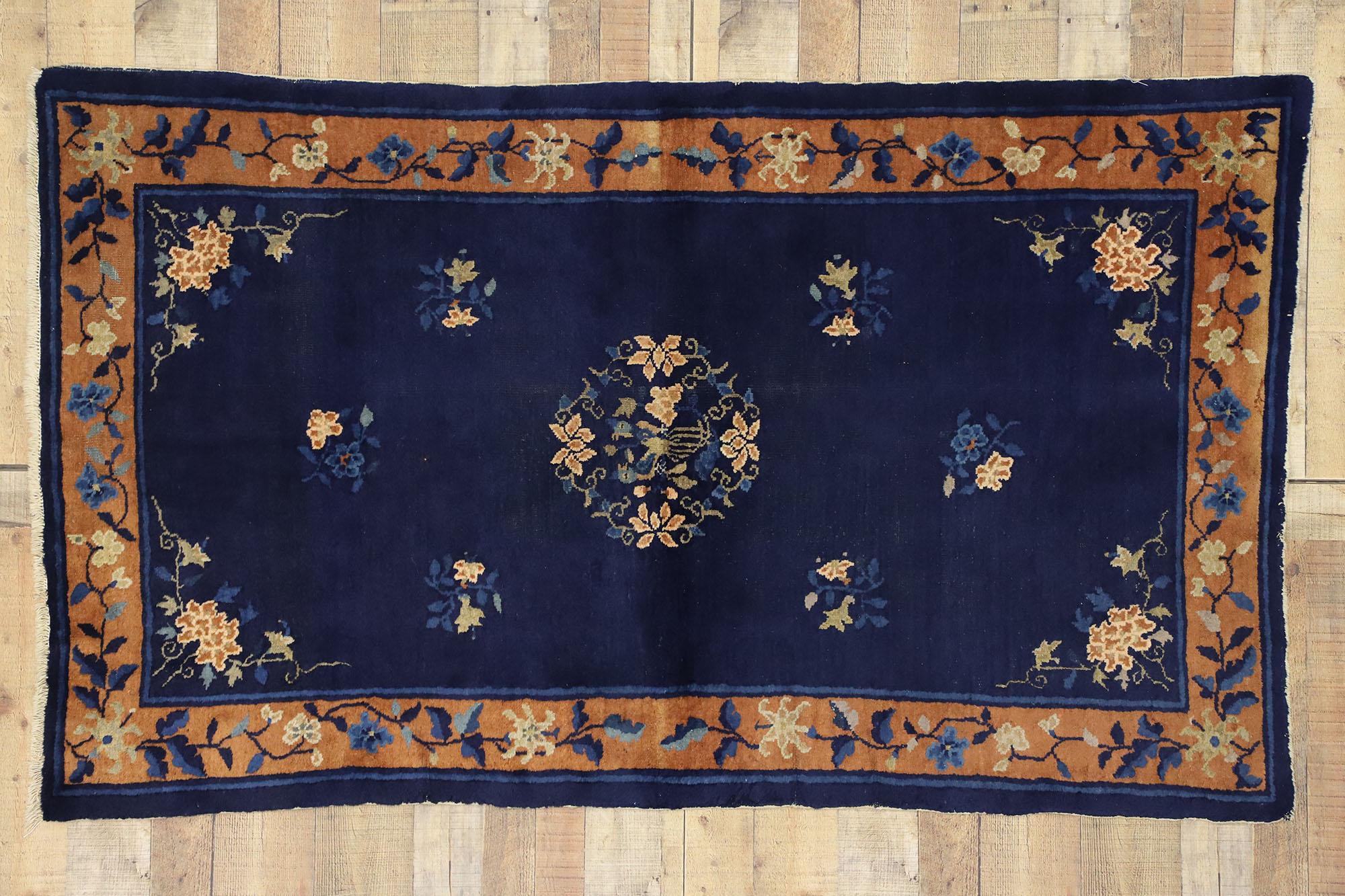 Antique Chinese Peking Accent Rug with Chinese Art Deco Style For Sale 2