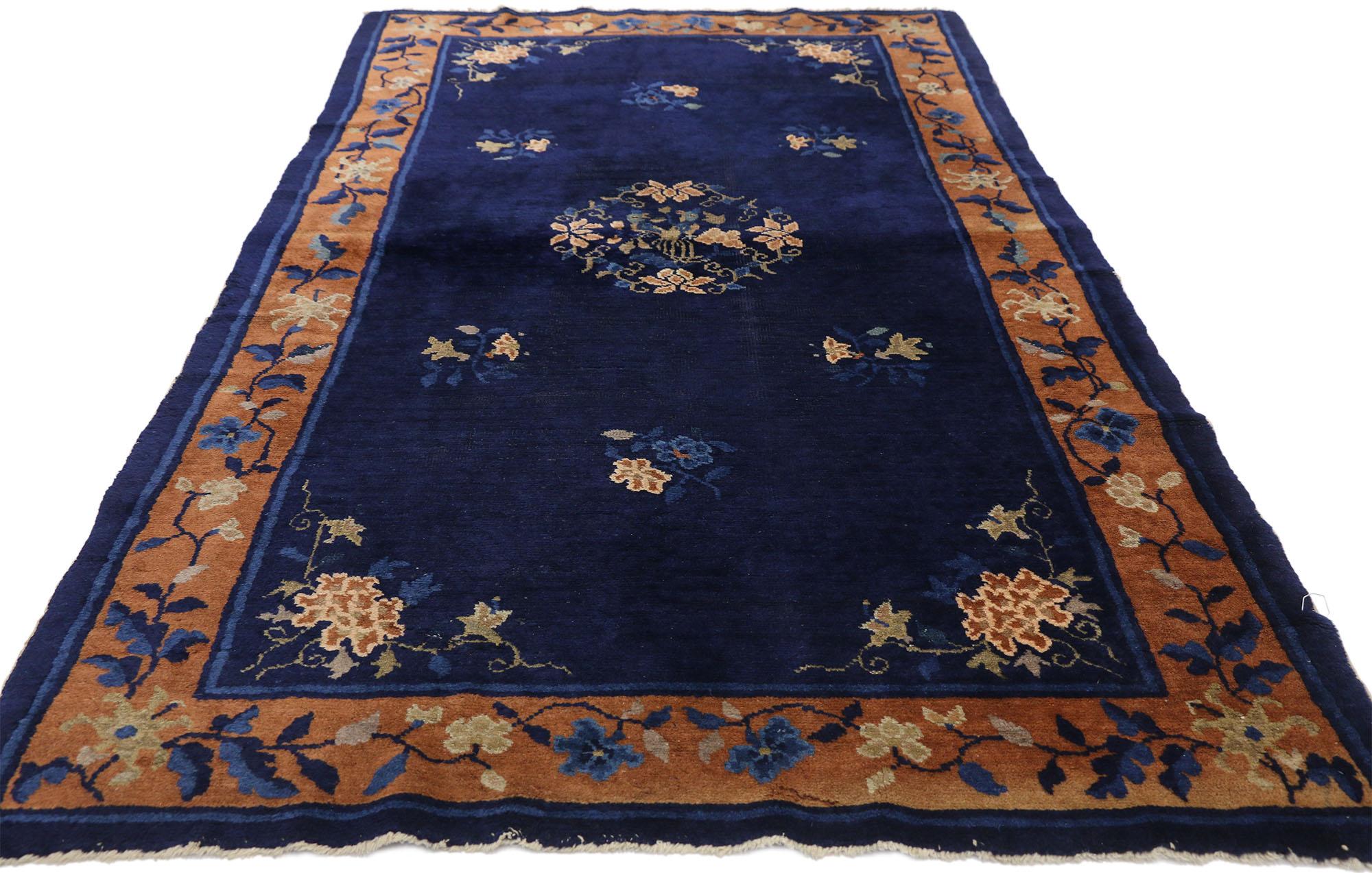 Hand-Knotted Antique Chinese Peking Accent Rug with Chinese Art Deco Style For Sale