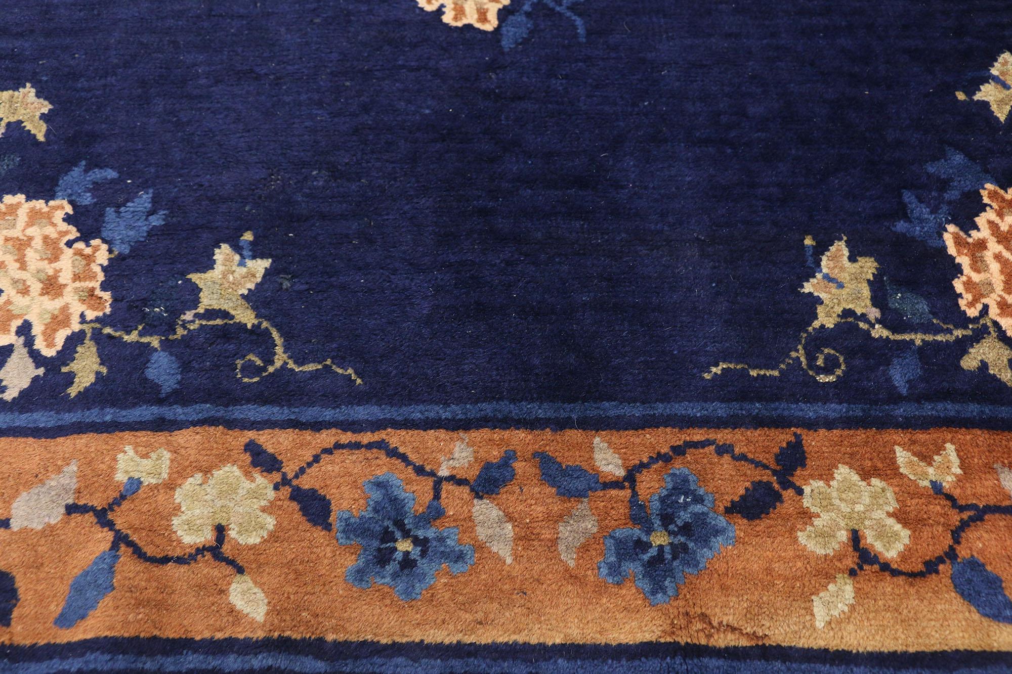 Noué à la main Ancien tapis d'appoint chinois de Pékin de style Art déco chinois en vente