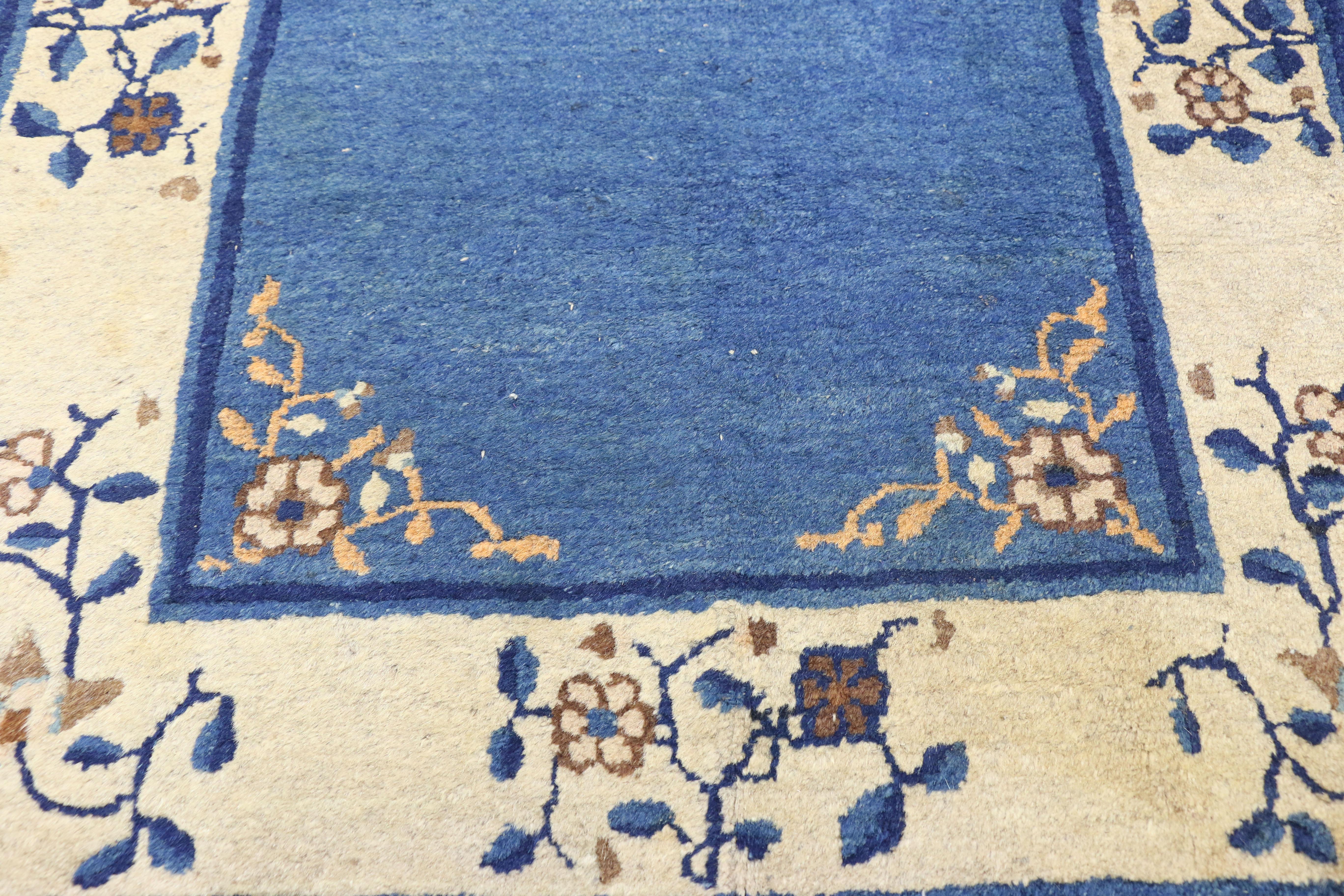 Hand-Knotted Antique Chinese Peking Accent Rug with Neoclassical Chinoiserie Style For Sale