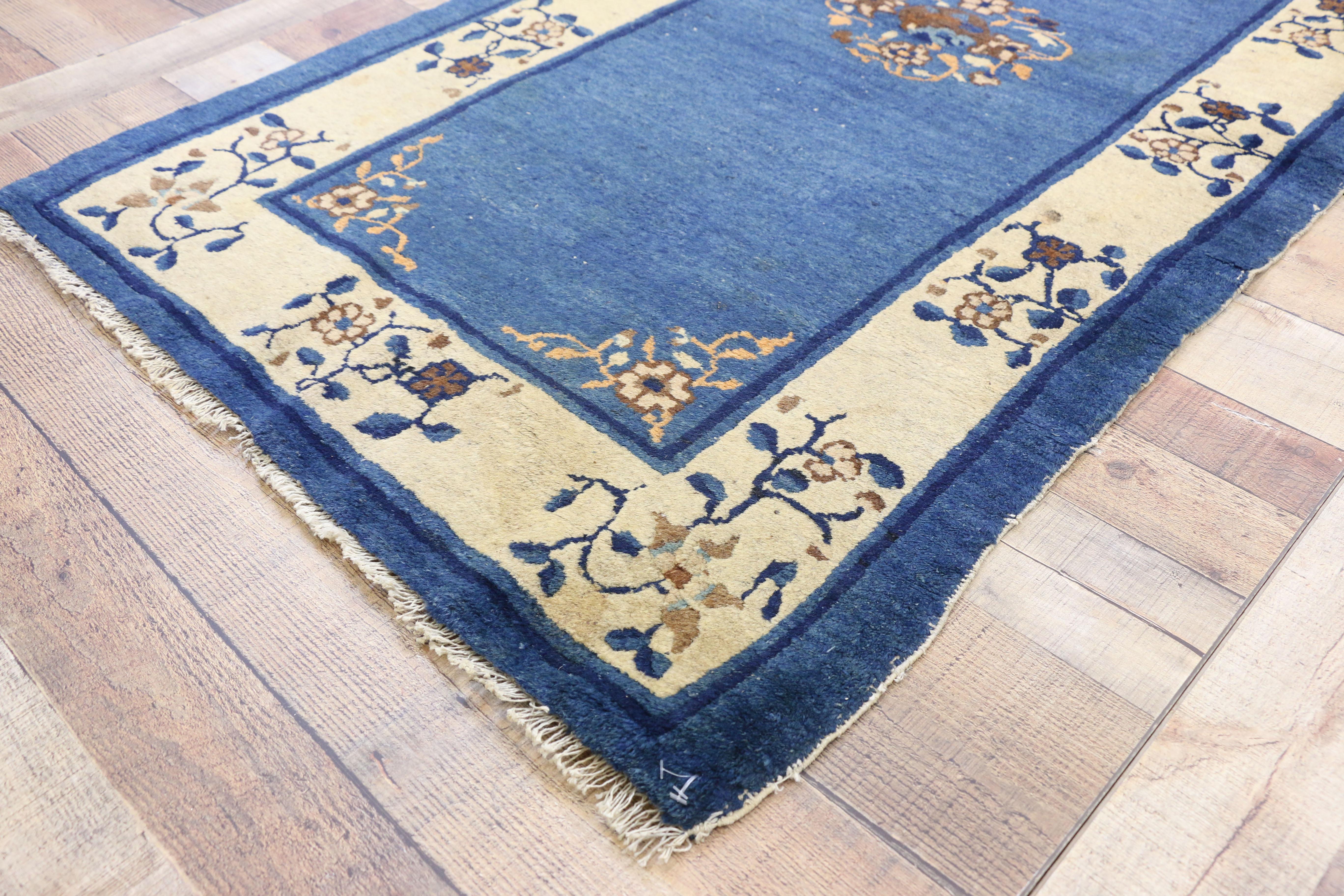 20th Century Antique Chinese Peking Accent Rug with Neoclassical Chinoiserie Style For Sale