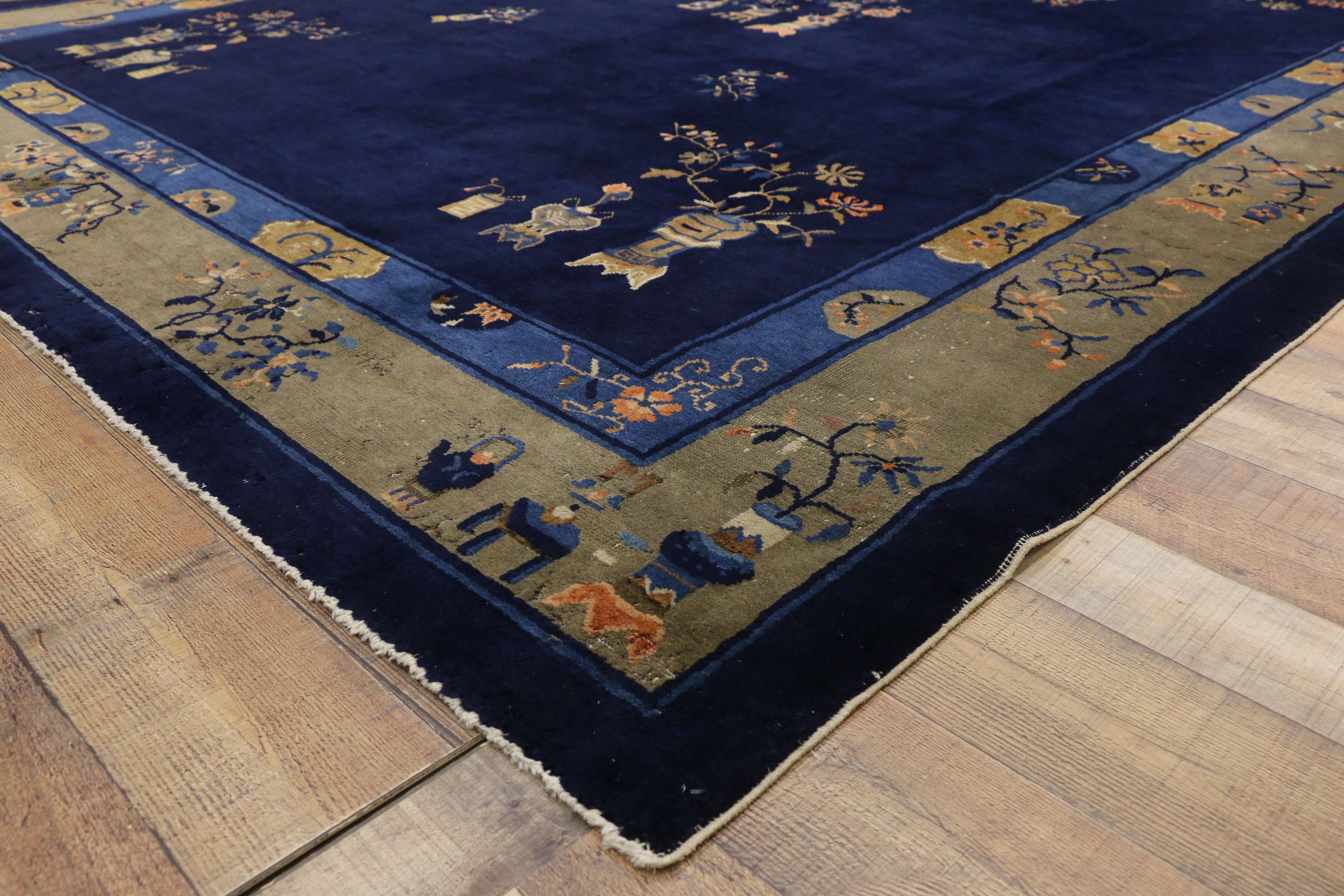Hand-Knotted Antique Chinese Peking Area Rug with Traditional Chinoiserie Style For Sale