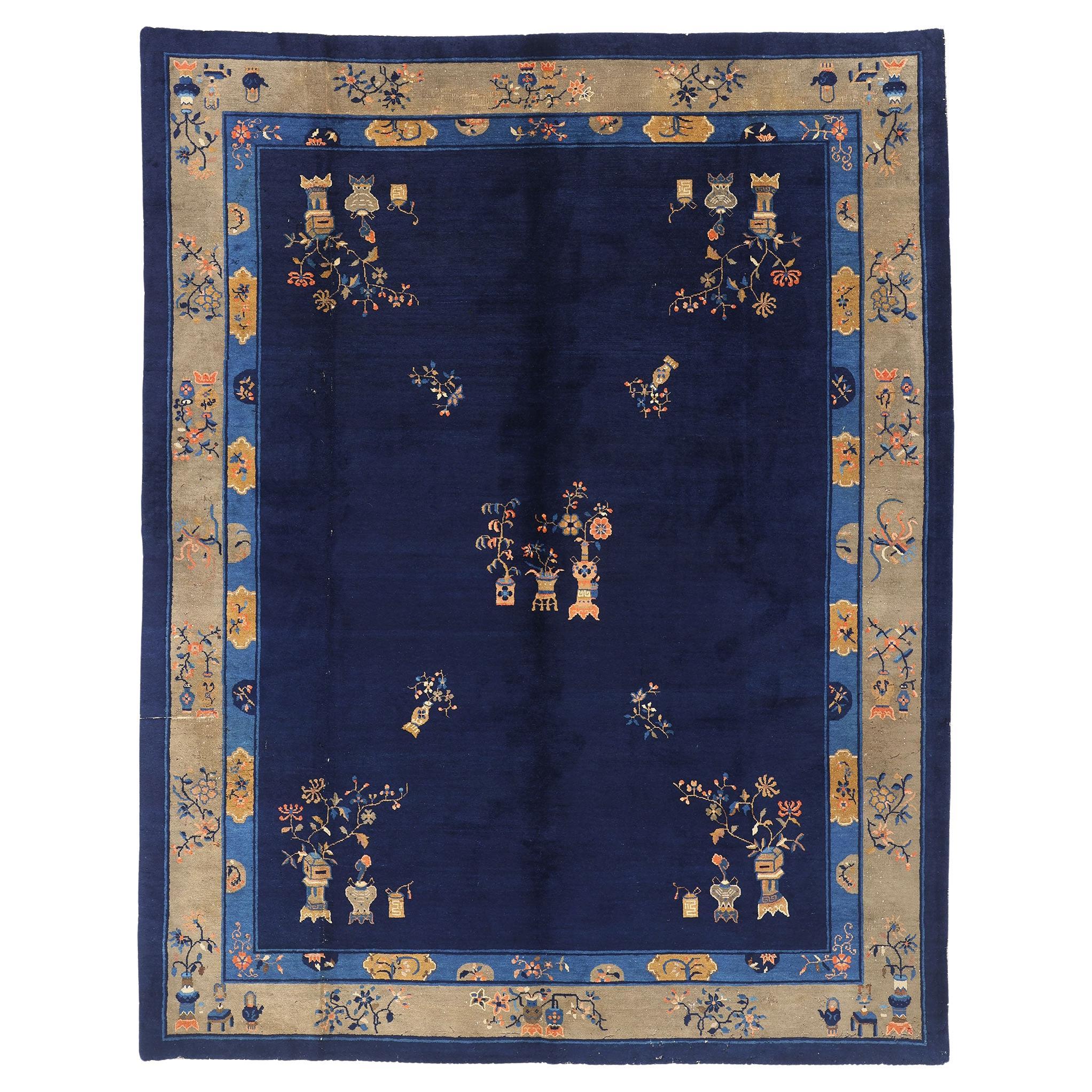 Tapis chinois ancien de Pékin de style chinois traditionnel et chinoiserie en vente