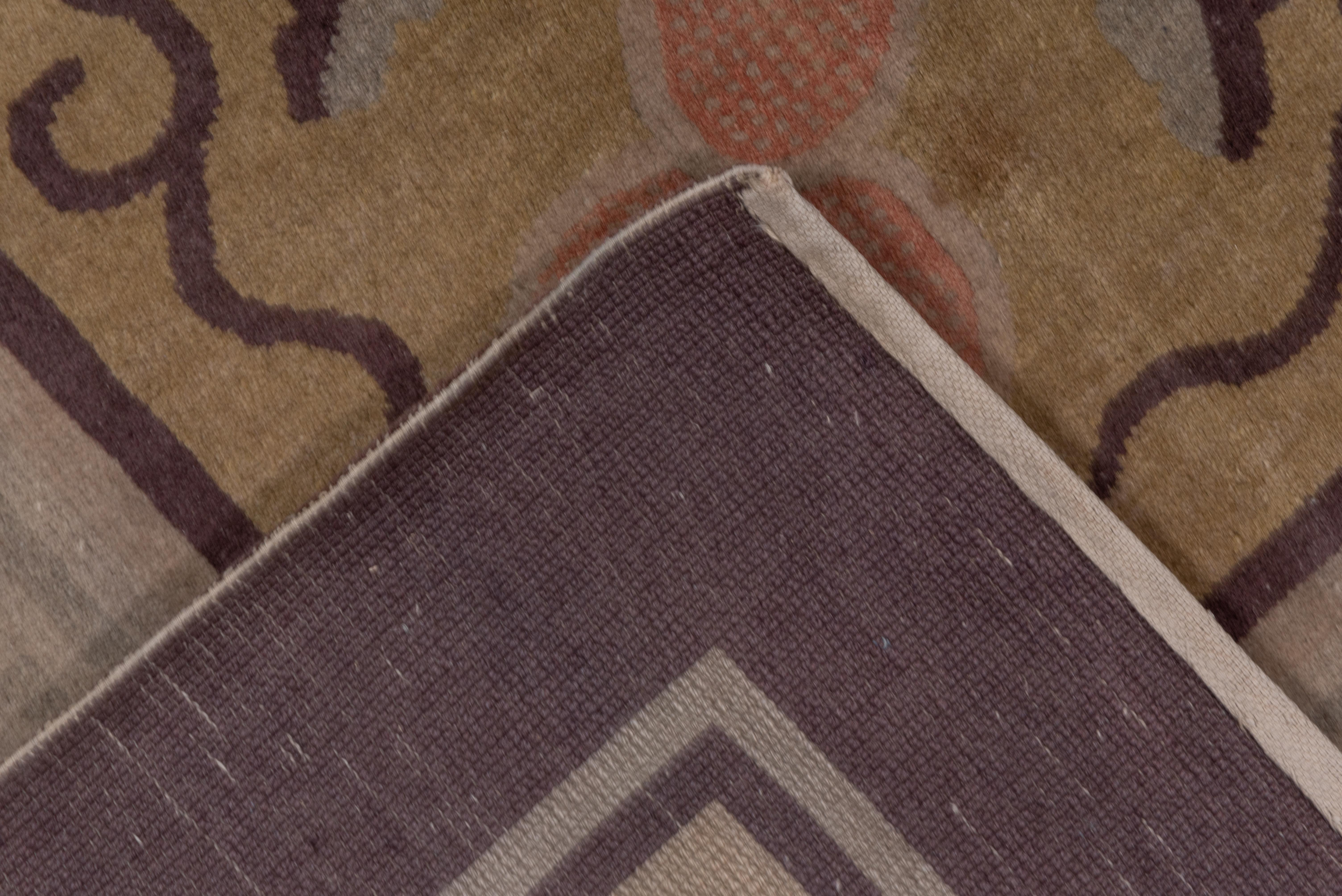 Hand-Knotted Antique Chinese Peking Art Deco Carpet, Yellow Field, Coral & Gray Accents