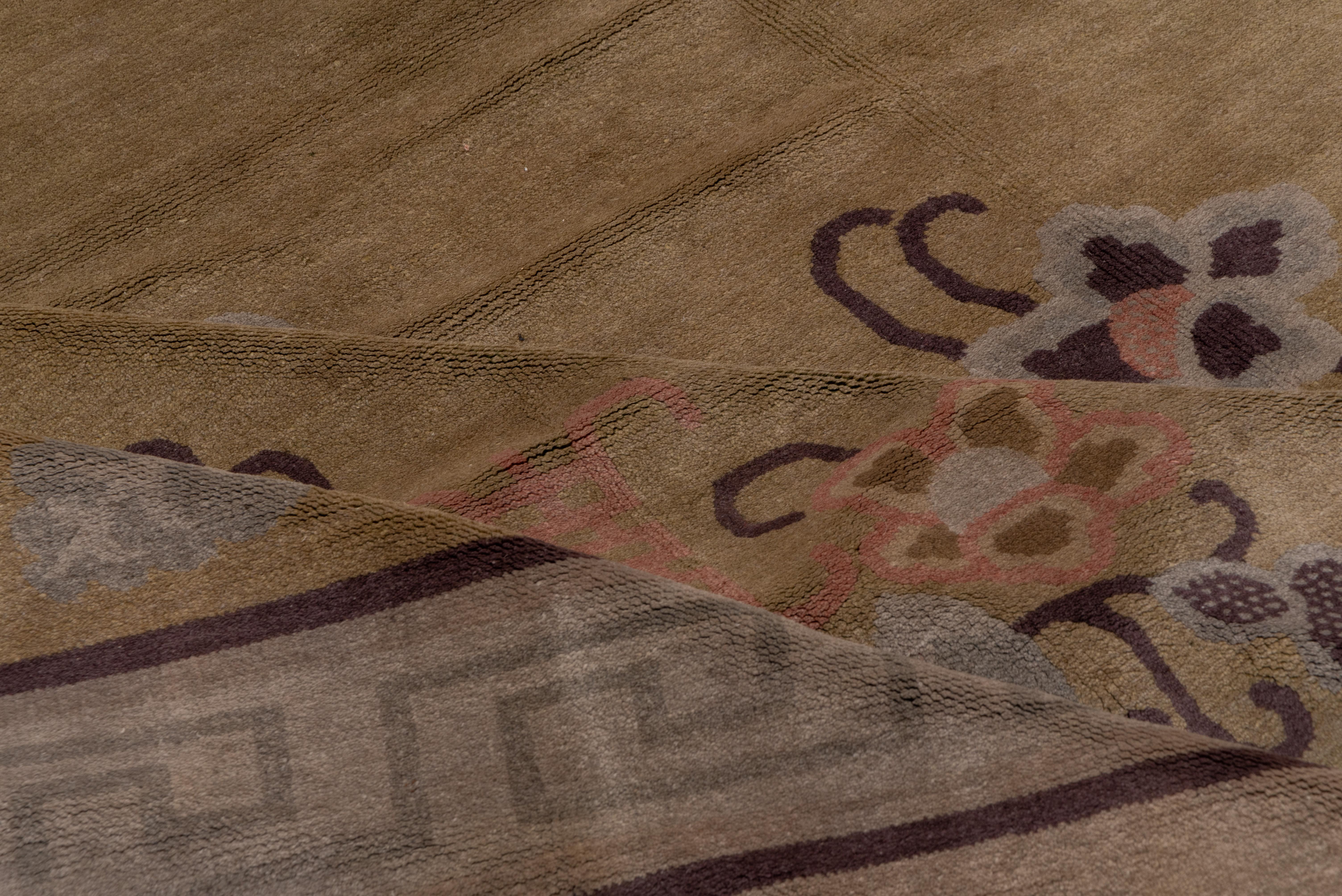 Antique Chinese Peking Art Deco Carpet, Yellow Field, Coral & Gray Accents In Good Condition In New York, NY