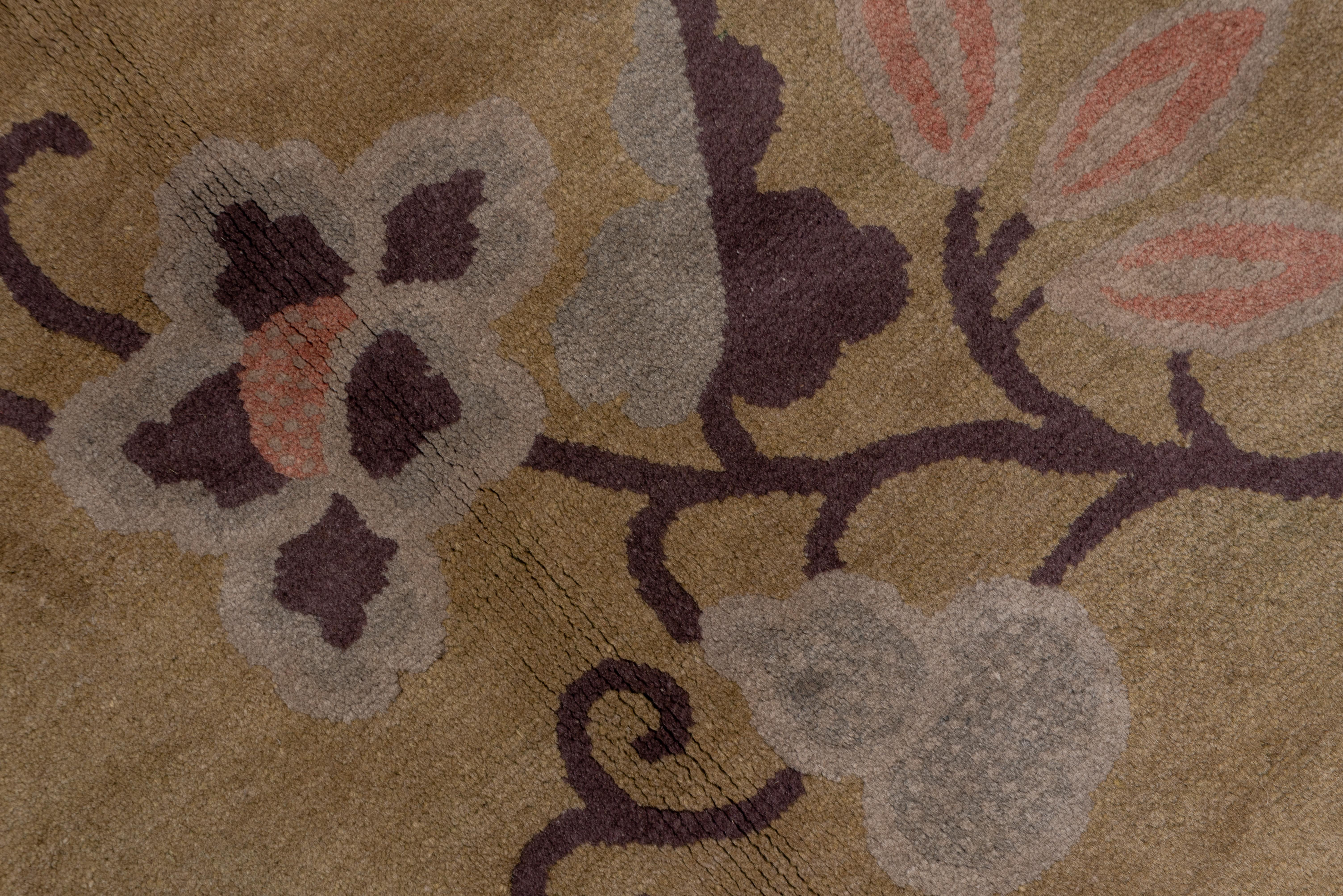 Antique Chinese Peking Art Deco Carpet, Yellow Field, Coral & Gray Accents 1