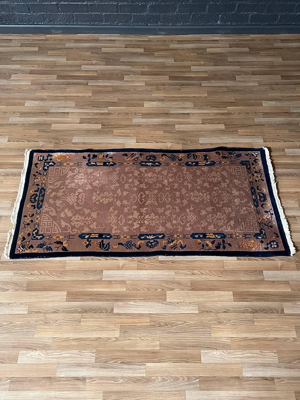 Other Antique Chinese Peking Art Deco Rug – Hand-Knotted Wool w/ Floral For Sale