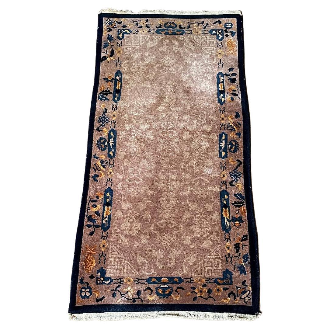 Antique Chinese Peking Art Deco Rug – Hand-Knotted Wool w/ Floral