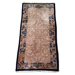 Antique Chinese Peking Art Deco Rug – Hand-Knotted Wool w/ Floral