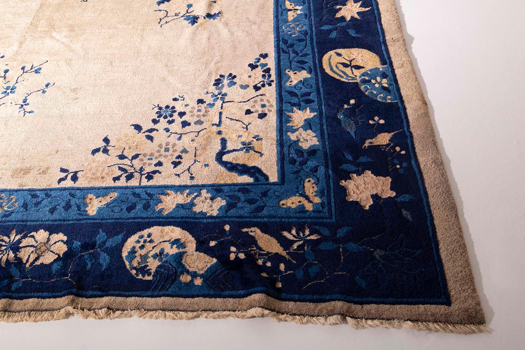 Hand-Knotted Antique Chinese Peking blue carpet, Hand-knotted  For Sale