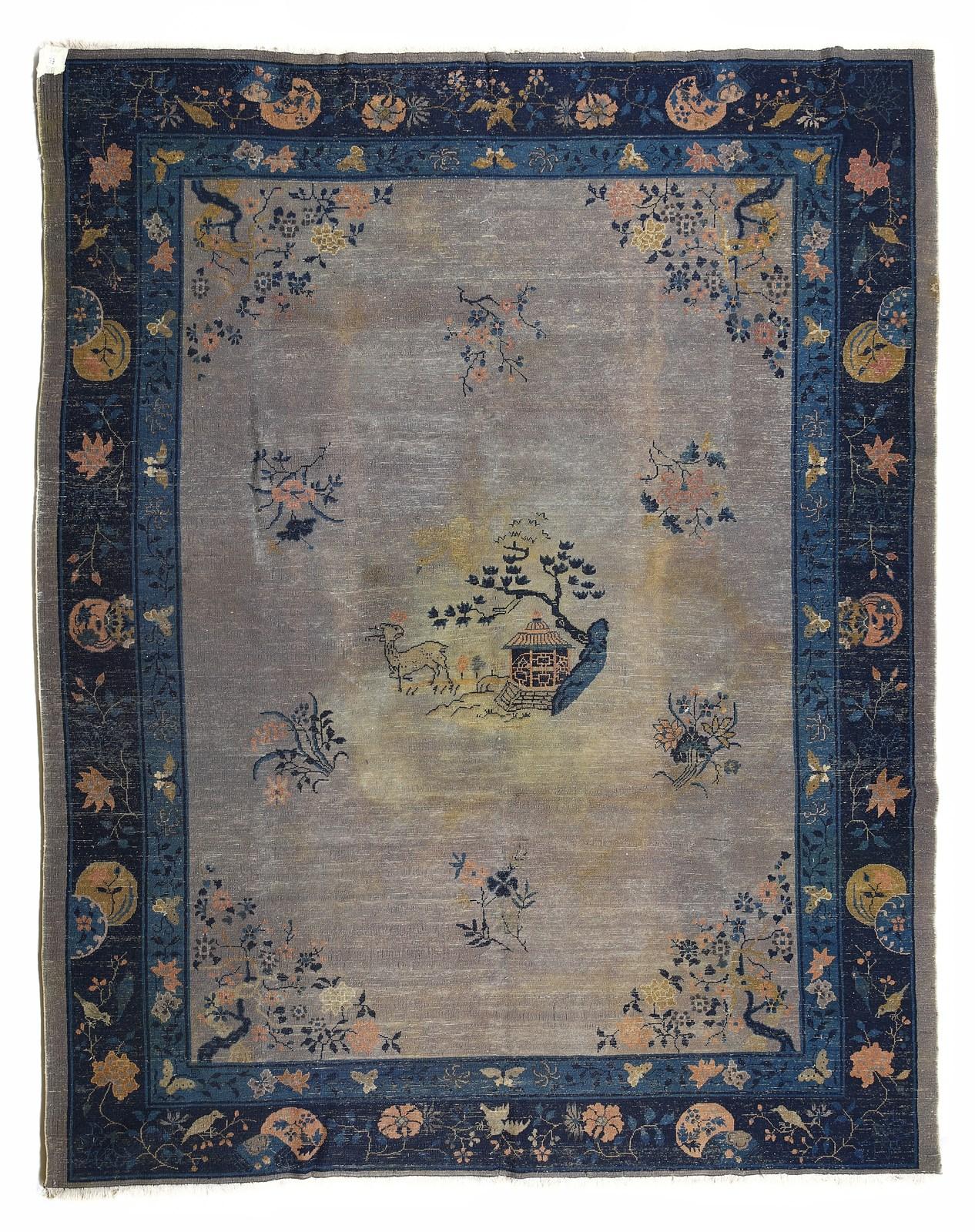 Early 20th Century Antique Chinese Peking blue carpet, Hand-knotted  For Sale