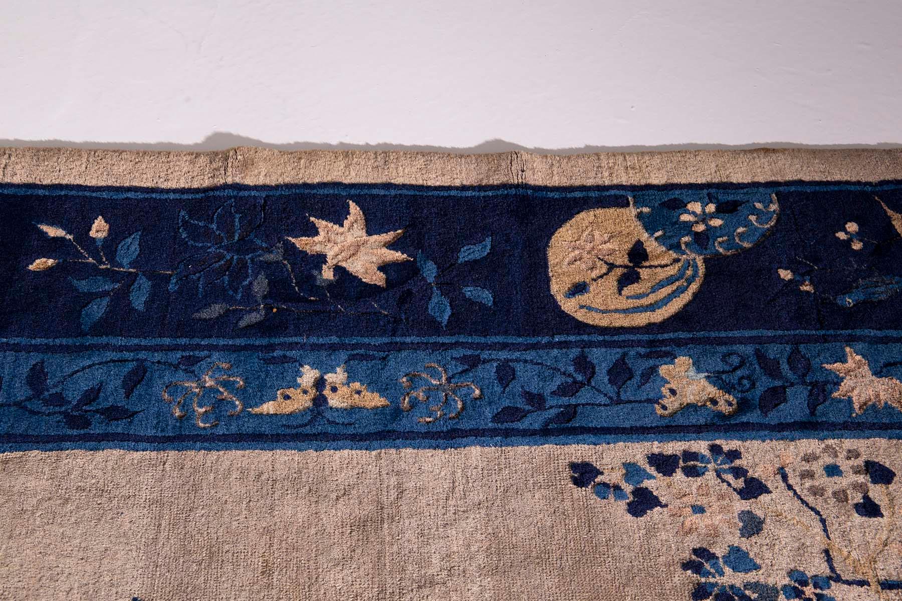 Wool Antique Chinese Peking blue carpet, Hand-knotted  For Sale