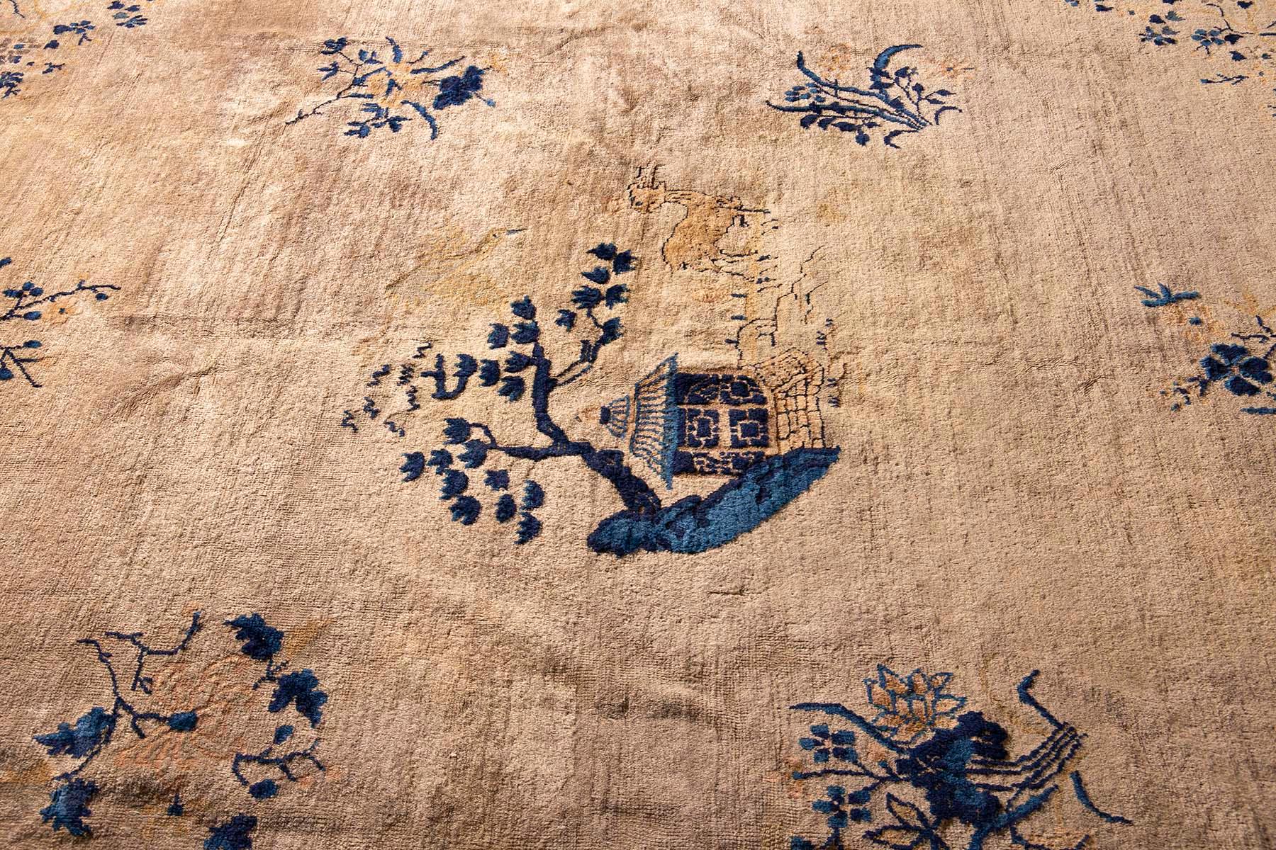 Antique Chinese Peking blue carpet, Hand-knotted  For Sale 1