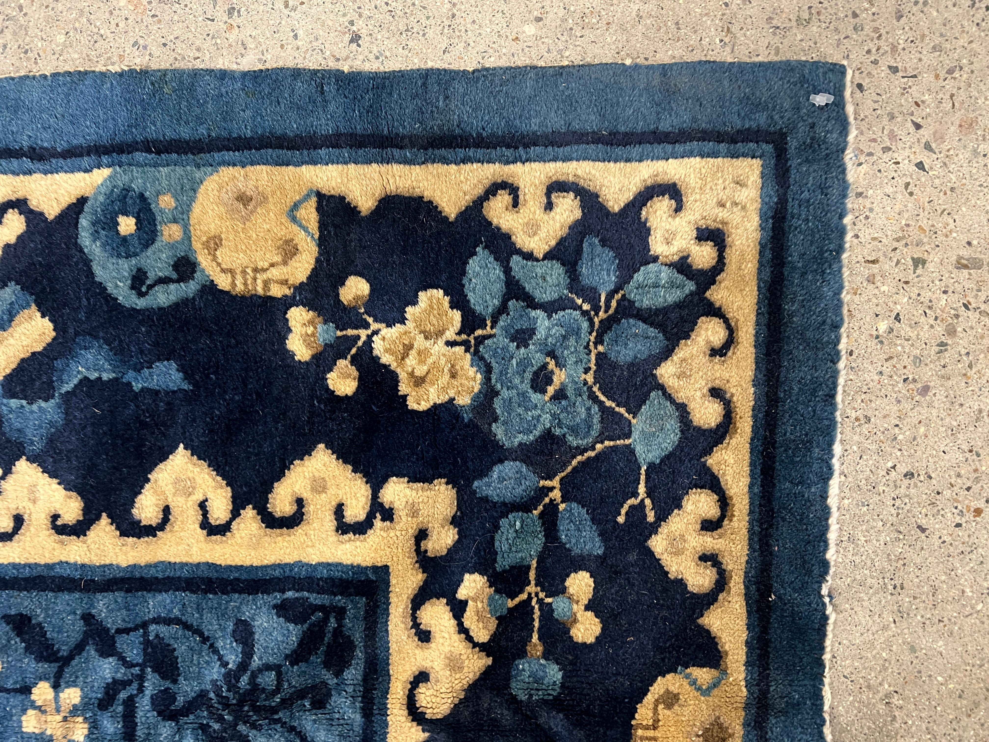 20th Century Antique Chinese Peking Blue Rug or Carpet - Signed 5'10
