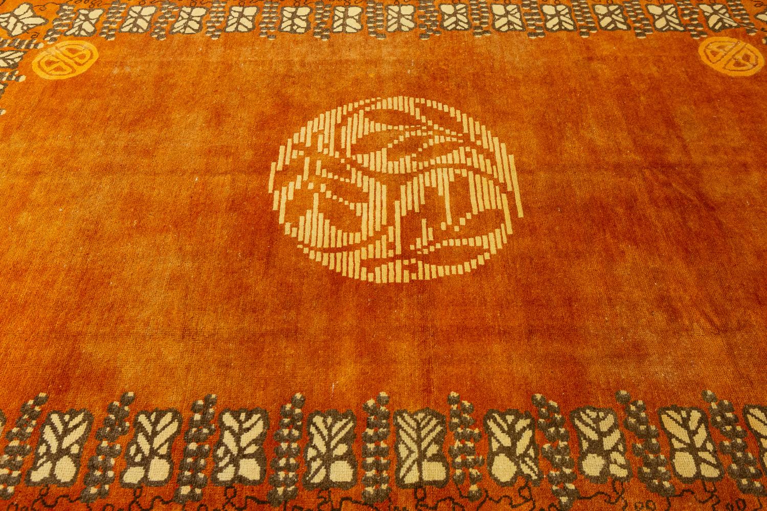 Antique Chinese Peking Brick Red Wool Rug, ca. 1920 1