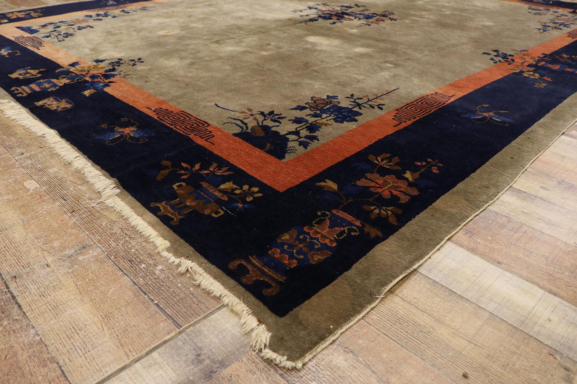 20th Century Antique Brown and Blue Chinese Peking Carpet, 09'00 x 11'01 For Sale
