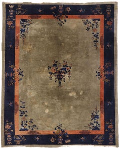 Antigua alfombra china de Pekín marrón y azul, 09'00 x 11'01