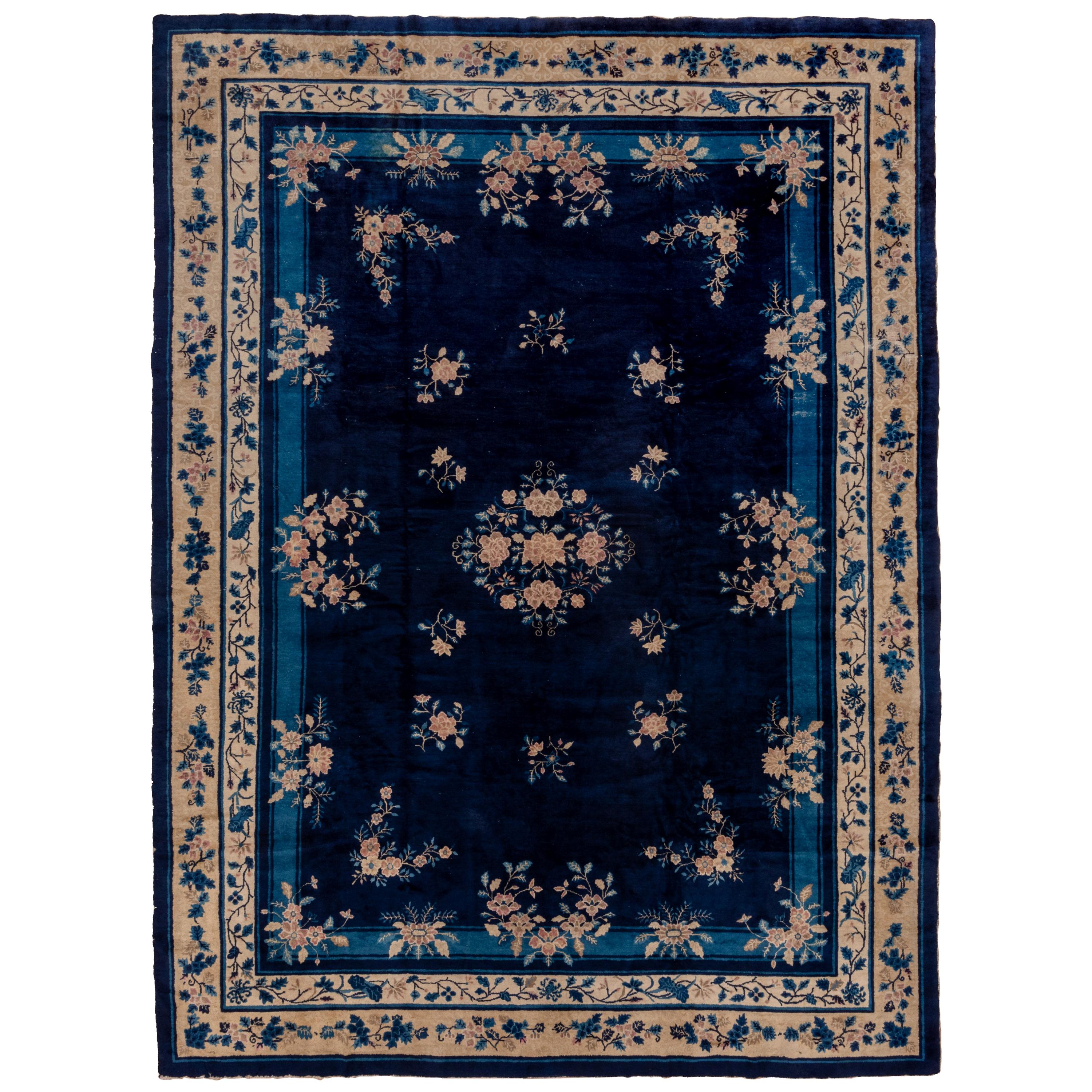 Antique Chinese Peking Carpet, Blue Field