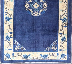 Antique Chinese Peking Carpet in Dark Blue Background 4' x 6'8
