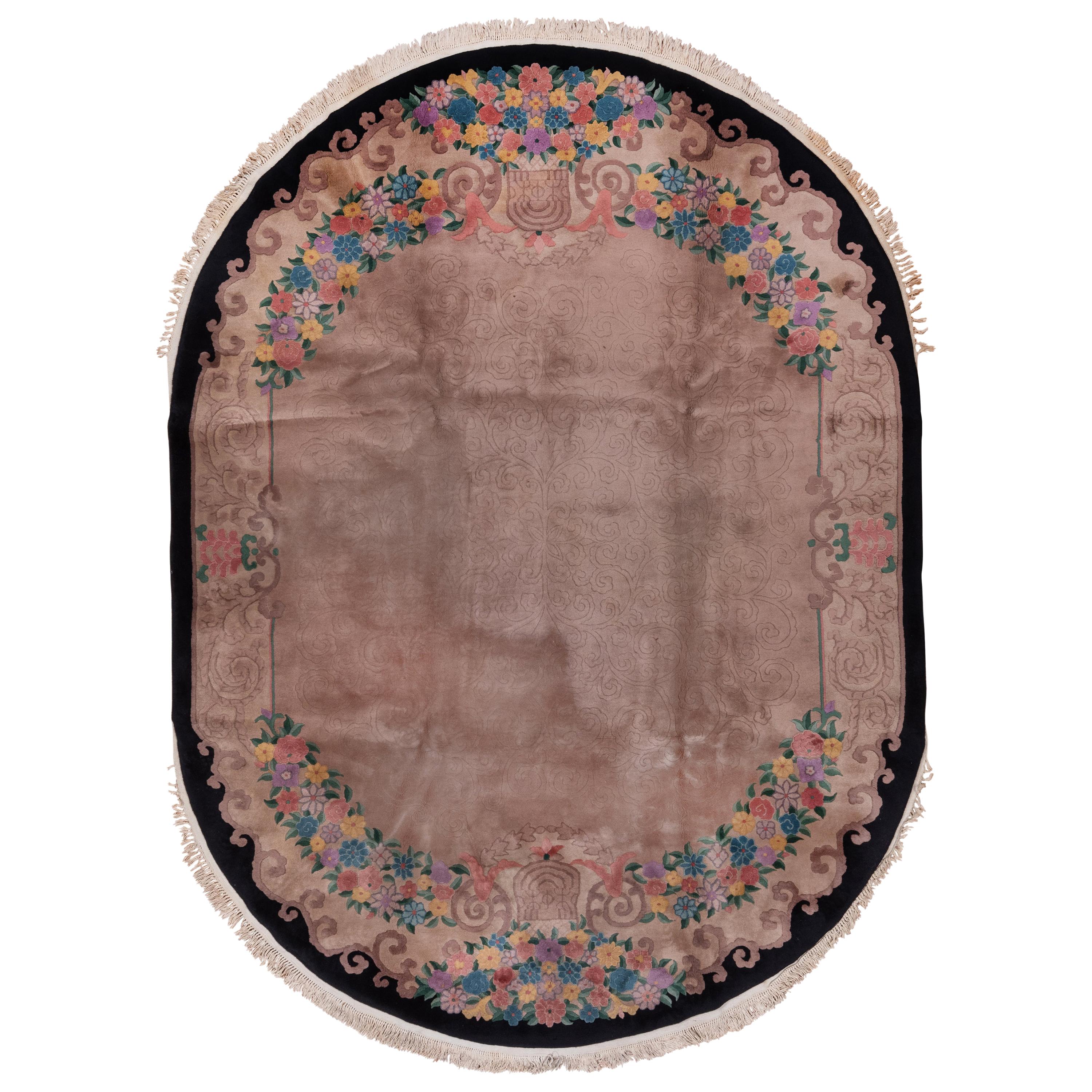 Antique Chinese Peking Fette Oval Carpet
