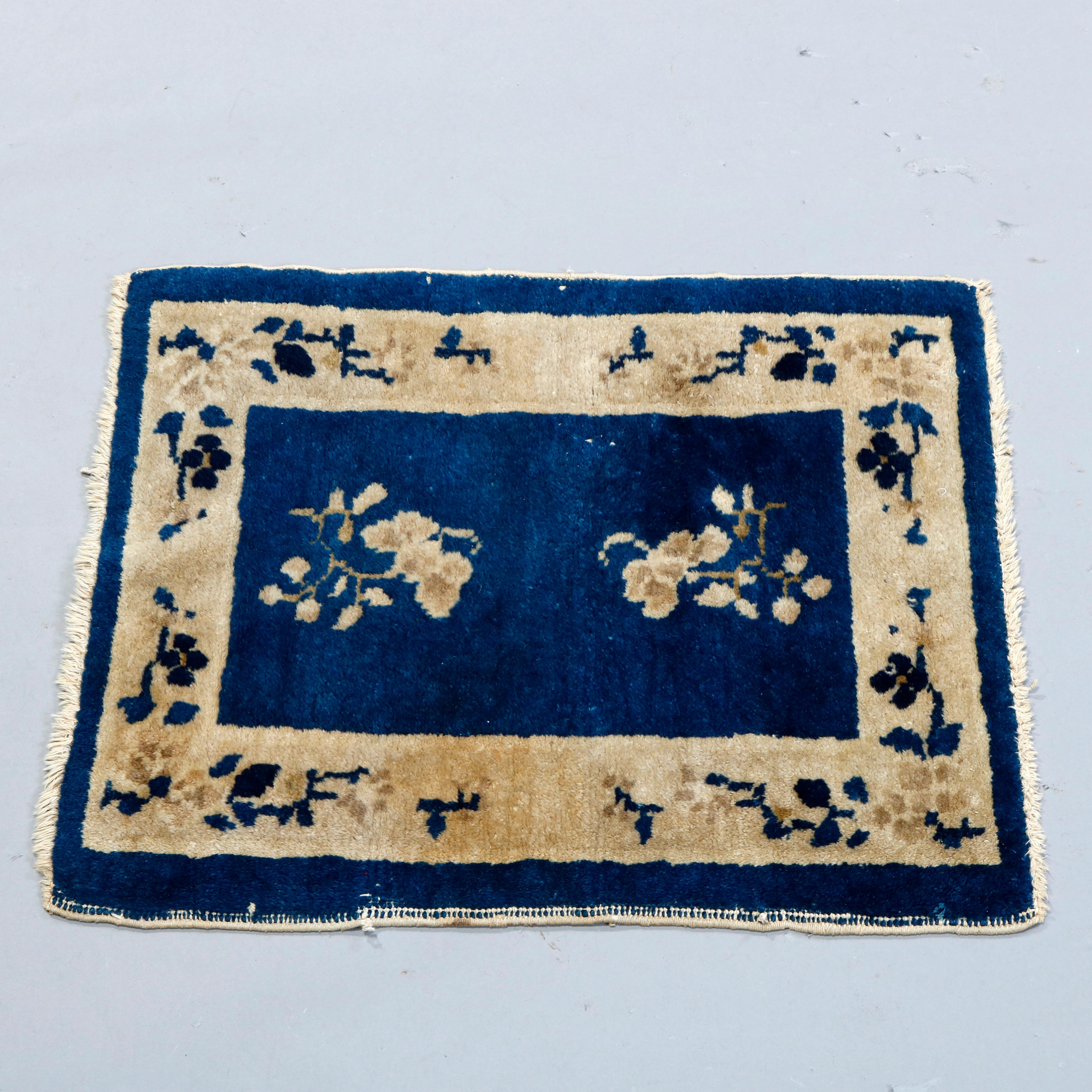 Antique Chinese Peking Floral Oriental Wool Rug Mat, Circa 1920 In Good Condition In Big Flats, NY