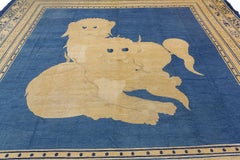 Antique Chinese Peking Foo Dog Rug Hand-Knotted, Blue and Ivory