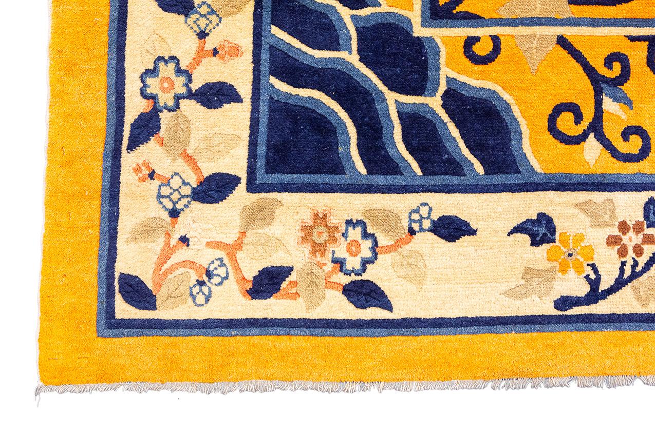 Hand-Knotted Chinese Peking Rug Imperial Gold-Color For Sale