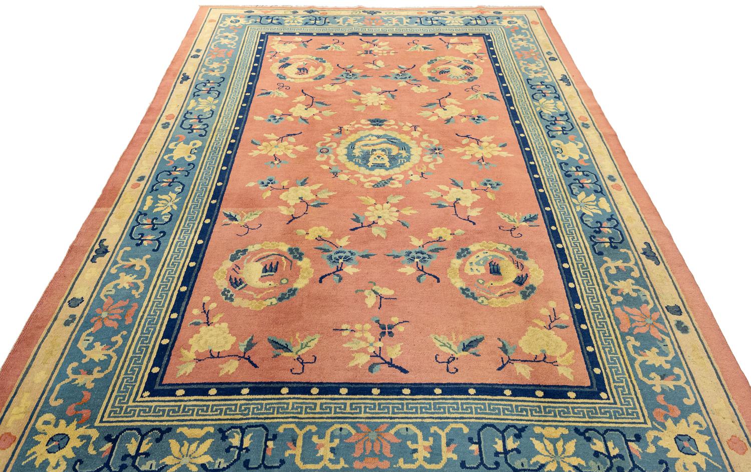 Hand-Knotted Antique Chinese Peking Nichols Rug Dragon Design For Sale