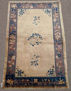 Antique Chinese Peking Oriental Ivory Blue, Silky Wool, Scatter Size, 1910