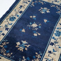 Antique Chinese Peking Oriental Wool Rug, Blue & White, Circa 1930