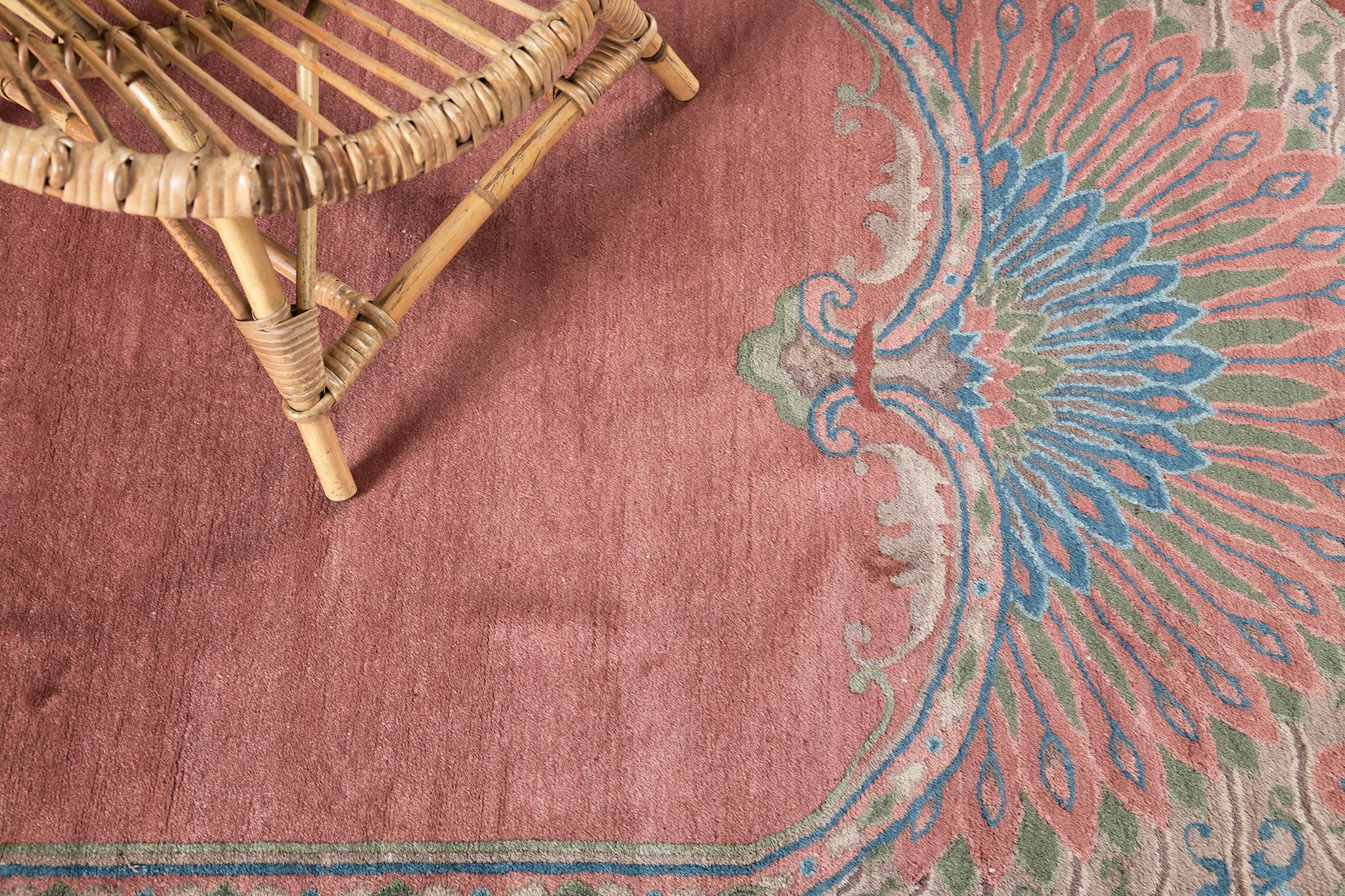 Hand-Knotted Antique Chinese Peking Oval Rug For Sale