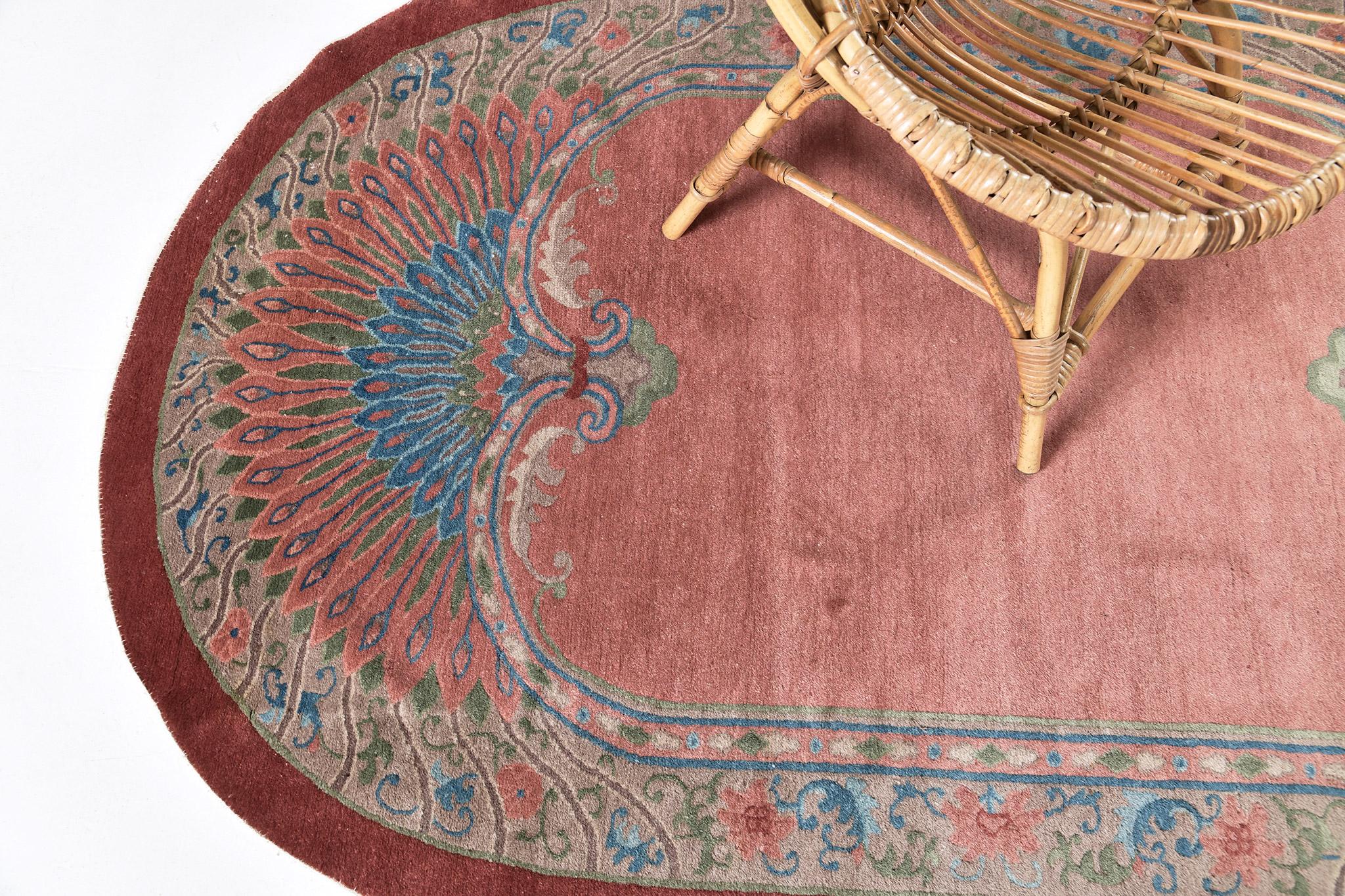 Antique Chinese Peking Oval Rug In Good Condition For Sale In WEST HOLLYWOOD, CA