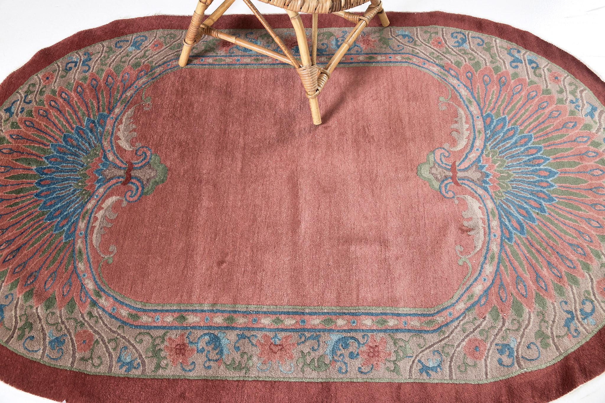 Wool Antique Chinese Peking Oval Rug For Sale