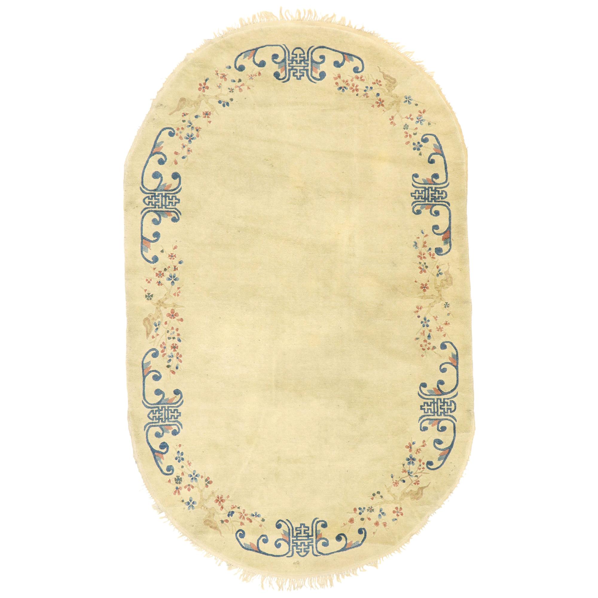 Antigua Alfombra Oval China de Pekín con Estilo Romántico Chinoiserie