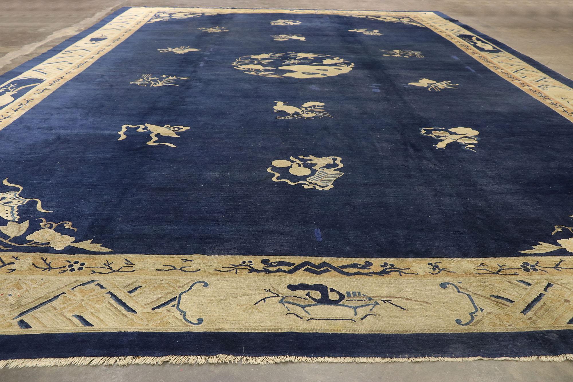 Oversized Antique Chinese Peking Rug, Timeless Elegance Meets Chinoiserie Chic For Sale 1