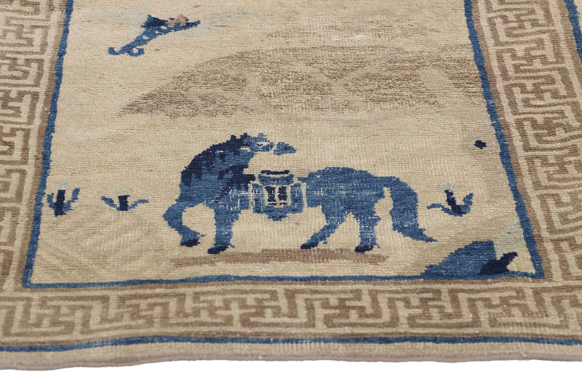 Hand-Knotted Antique Chinese Peking Pictorial Carpet, 02'00 x 03'11 For Sale
