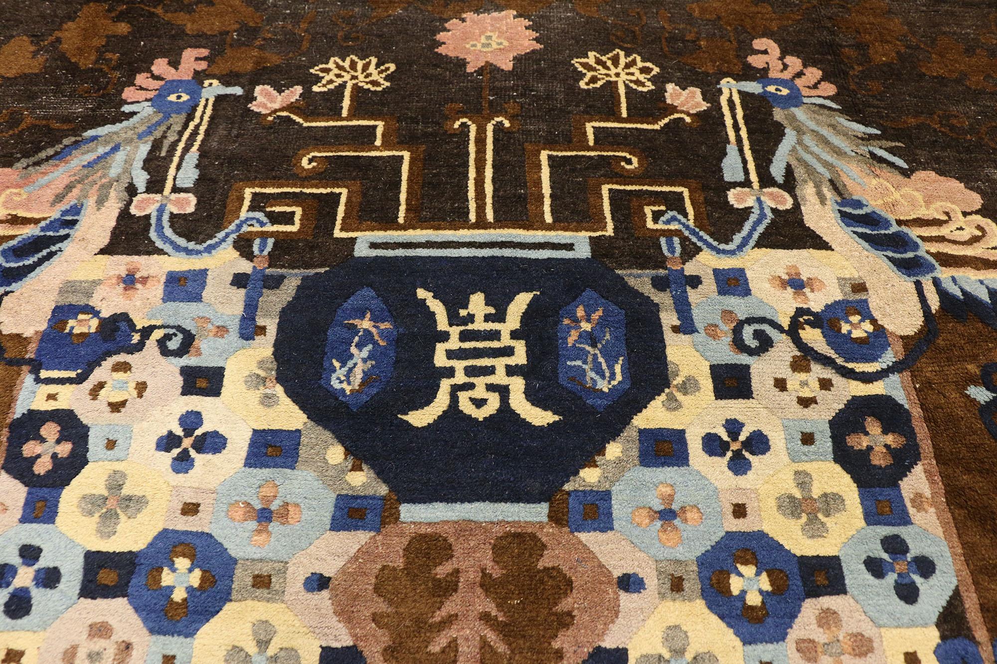 Antique Chinese Peking Pictorial Rug with Qing Dynasty Style In Good Condition In Dallas, TX