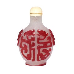Antique Chinese Peking Red Overlay Snowflake Glass Snuff Bottle